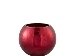 Portavelas bola agrietada cristal brillante rojo Alt. 16 cm