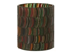 Portavelas curvo de vidrio multicolor 10x10x12.5 cm
