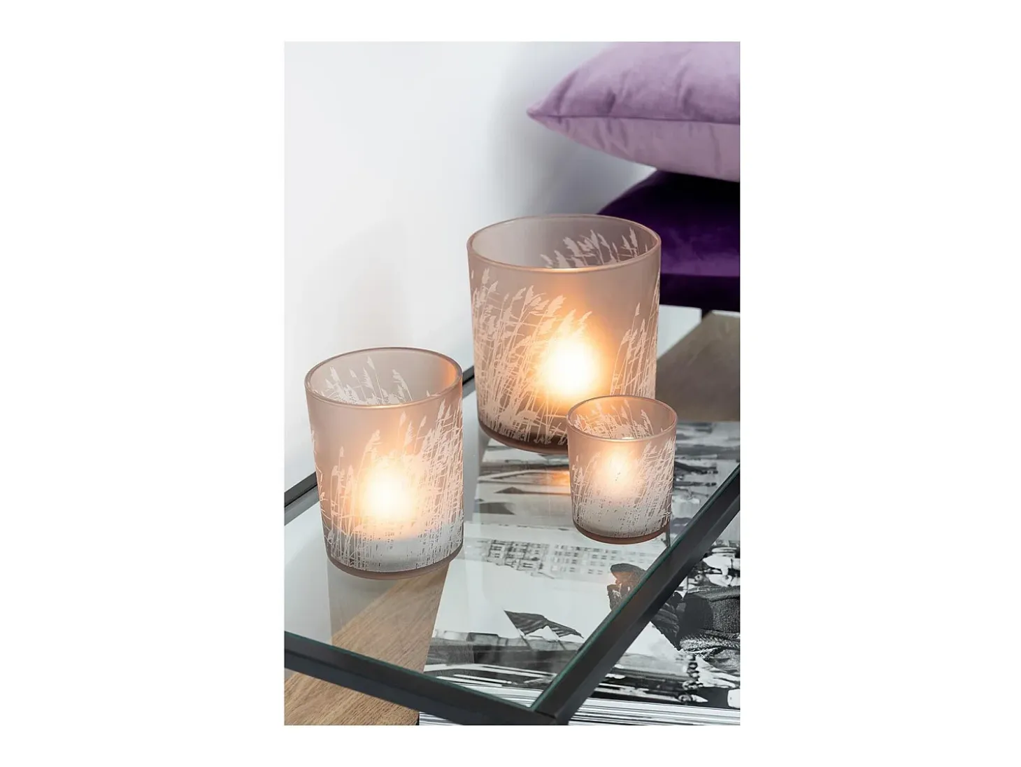 Portavelas de vidrio beige de 15x15x15 cm