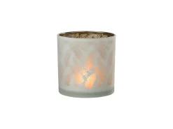Portavelas hoja cristal blanco/verde Alt. 15 cm
