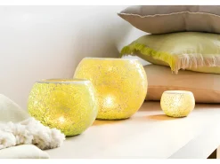 Portavelas mosaicos redondo cristal amarillo Alt. 17 cm