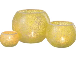Portavelas mosaicos redondo cristal amarillo Alt. 17 cm