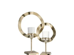 Portavelas redondo pie aluminio oro Alt. 63 cm