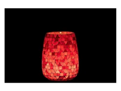 Portavelas triangular de vidrio rosa 12.5x12.5x16 cm