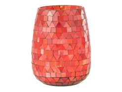 Portavelas triangular de vidrio rosa 12.5x12.5x16 cm