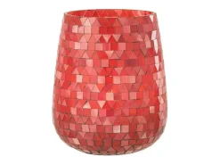 Portavelas triangular de vidrio rosa 17x17x21 cm