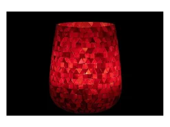 Portavelas triangular de vidrio rosa 17x17x21 cm
