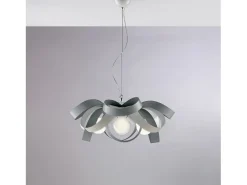 Primula - Lámpara colgante de hierro lacado blanco y gris con cable de acero orientable 4 luces 138 - Ø66 - BL145-4-BG