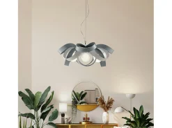 Primula - Lámpara colgante de hierro lacado blanco y gris con cable de acero orientable 4 luces 138 - Ø66 - BL145-4-BG