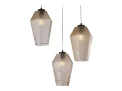 Prisma Suspensión en hierro lacado negro con cables eléctricos orientables y difusores de cristal soplado color ámbar con dec. relieve 3 luces 135 Ø47