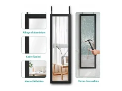 Puerta de la pared colgante de espejo 110x33cm, longitud del espejo completo en vidrio templado con 2 ganchos de suspensión para puerta, altura ajustable - negro