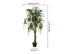 Árbol de wisteria artificial 1260 hojas verde y blanco 180 cm ES628608
