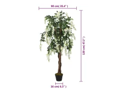 Árbol de wisteria artificial 840 hojas verde y blanco 120 cm ES972208