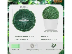 Árbol Topiario Artificial SucceBuy Bola de Vegetación Topiaria Artificial de 50 cm, Plantas Artificiales para Decoración de Interiores y Exteriores
