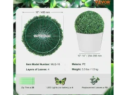 Árbol Topiario Artificial SucceBuy de 40,6 cm, Bola Topiaria Artificial, Plantas Verdes Artificiales para Decoración de Interiores y Exteriores