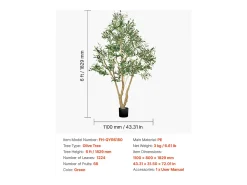 Árboles Artificiales SucceBuy Árbol Artificial de 180 cm, Planta Decorativa de PE con Maceta Negra, Tronco y Follaje Realistas, Ideal para Oficina, Salón