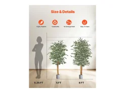 Árboles Artificiales SucceBuy Árbol Artificial de 150 cm, Planta Decorativa de PE con Maceta Negra, Tronco y Follaje Realistas, Ficus Artificial para Oficina