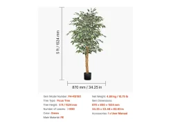 Árboles Artificiales SucceBuy Árbol Artificial de 150 cm, Planta Decorativa de PE con Maceta Negra, Tronco y Follaje Realistas, Ficus Artificial para Oficina