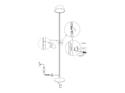 Regina - Lámpara de pie LED redonda de metal negro ajustable, altura 180 cm, Fabas Luce - Luz LED integrada de 35 W, CCT (3000K-6000K)