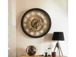 Reloj de pared circular con mecanismos negro/dorado 61x61x7 cm