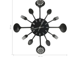 Reloj de pared diseño cuchara y tenedor negro 40 cm aluminio ES528387
