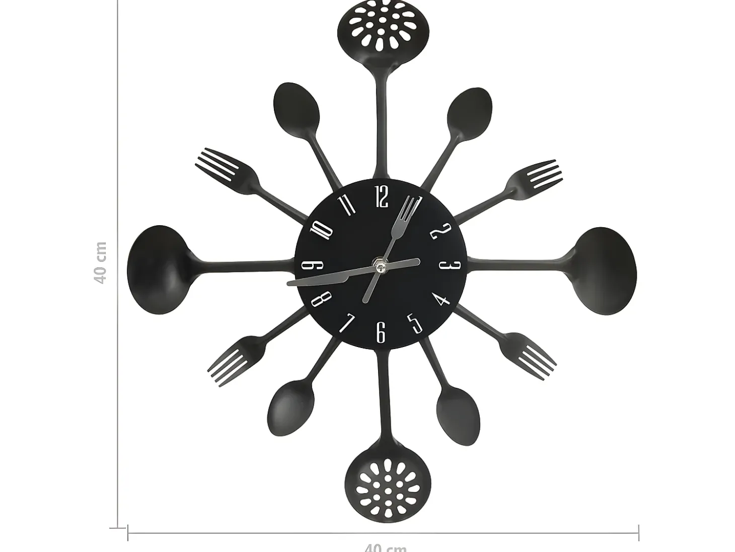 Reloj de pared diseño cuchara y tenedor negro 40 cm aluminio ES528387