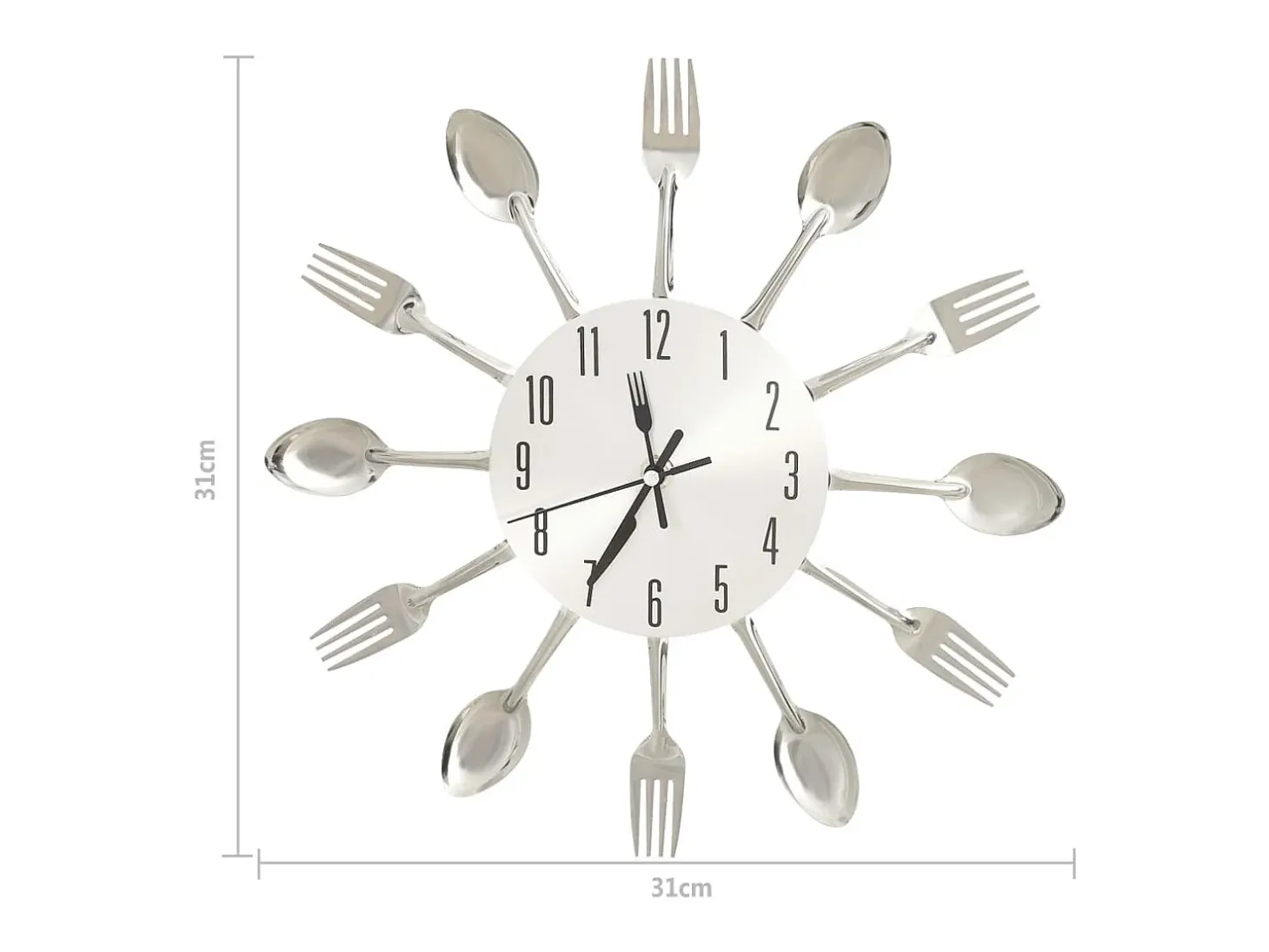 Reloj de pared diseño cuchara y tenedor plateado 31 cm aluminio ES906791