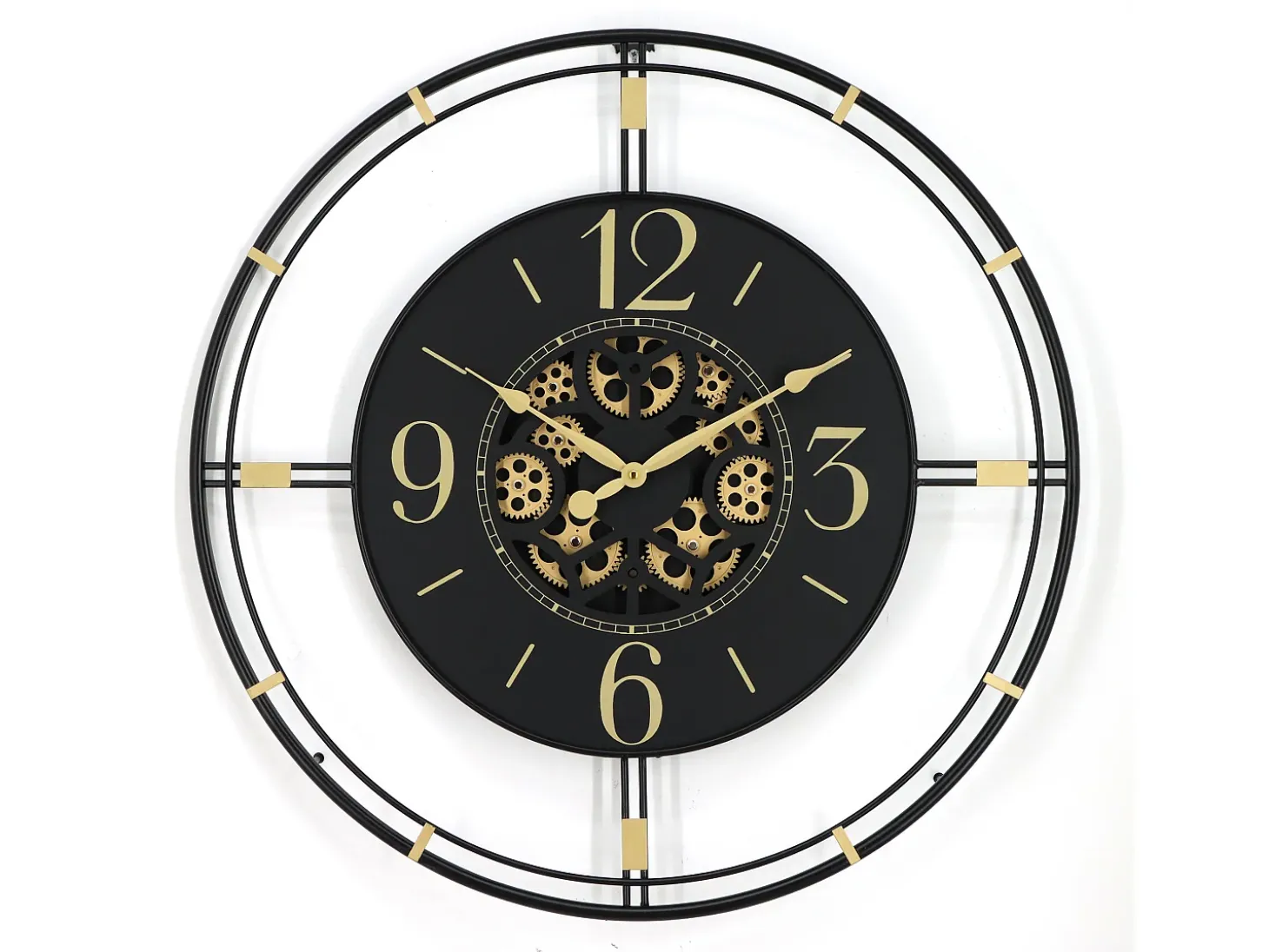 Reloj de pared industrial engranaje - metal - D. 70 cm - Negro y dorado - SEDONA