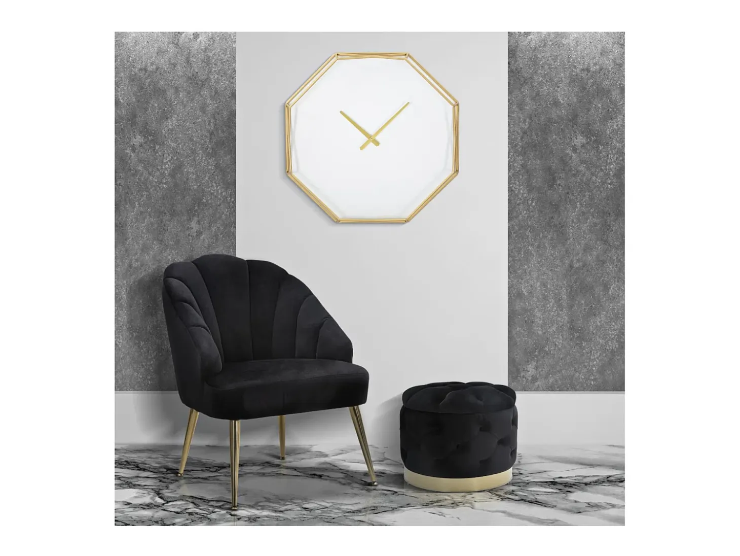 Reloj de pared octagonal de metal dorado Octagonal