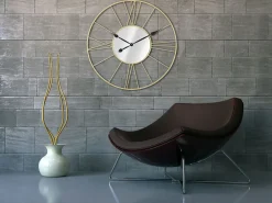 Reloj de pared redondo de metal dorado 80 cm con espejo Stick