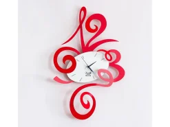 Reloj de pared Robin rojo 34x51cm en acero, diseño minimalista y silencioso para casa y oficina, fabricado en Italia.