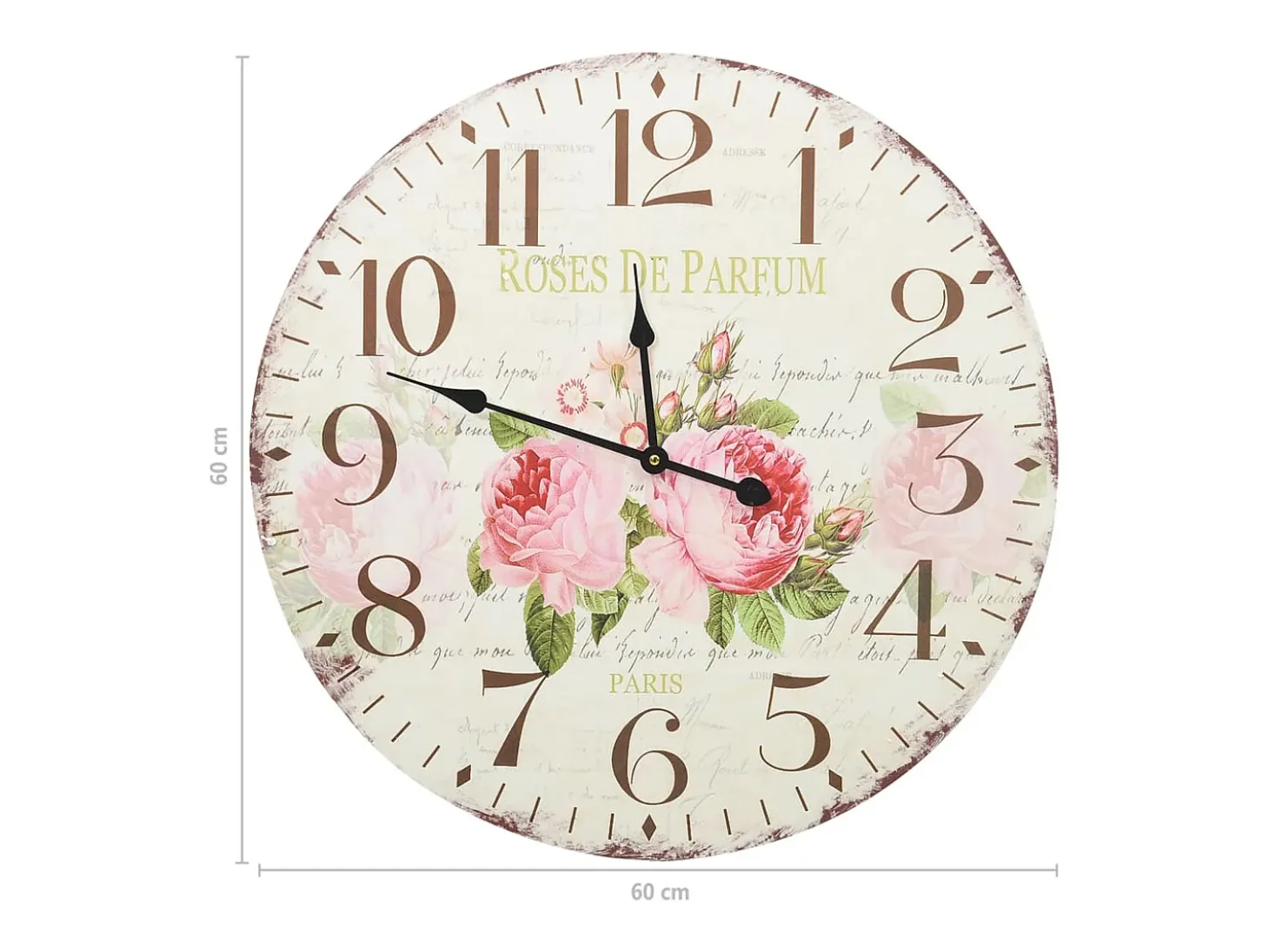Reloj de pared vintage con flores 60 cm ES535526