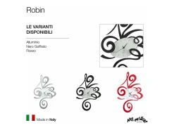 Robin - Reloj de pared moderno negro, Ø45 cm, silencioso, acero creativo, Fabricado en Italia