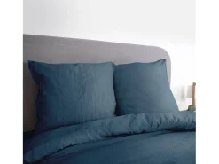 Ropa de cama de microfibra lavada color azul, 2 plazas