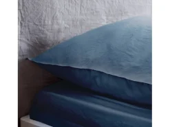 Ropa de cama de microfibra lavada color azul, 2 plazas