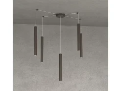 Round Tube Sospensione 5 Luci Marrone Cavo Cm.250 Con Base
