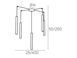 Round Tube Sospensione 5 Luci Marrone Cavo Cm.250 Con Base
