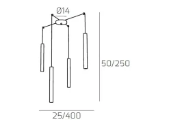 Round Tube Sospensione 4 Luci Marrone Cavo Cm.250 Con Base
