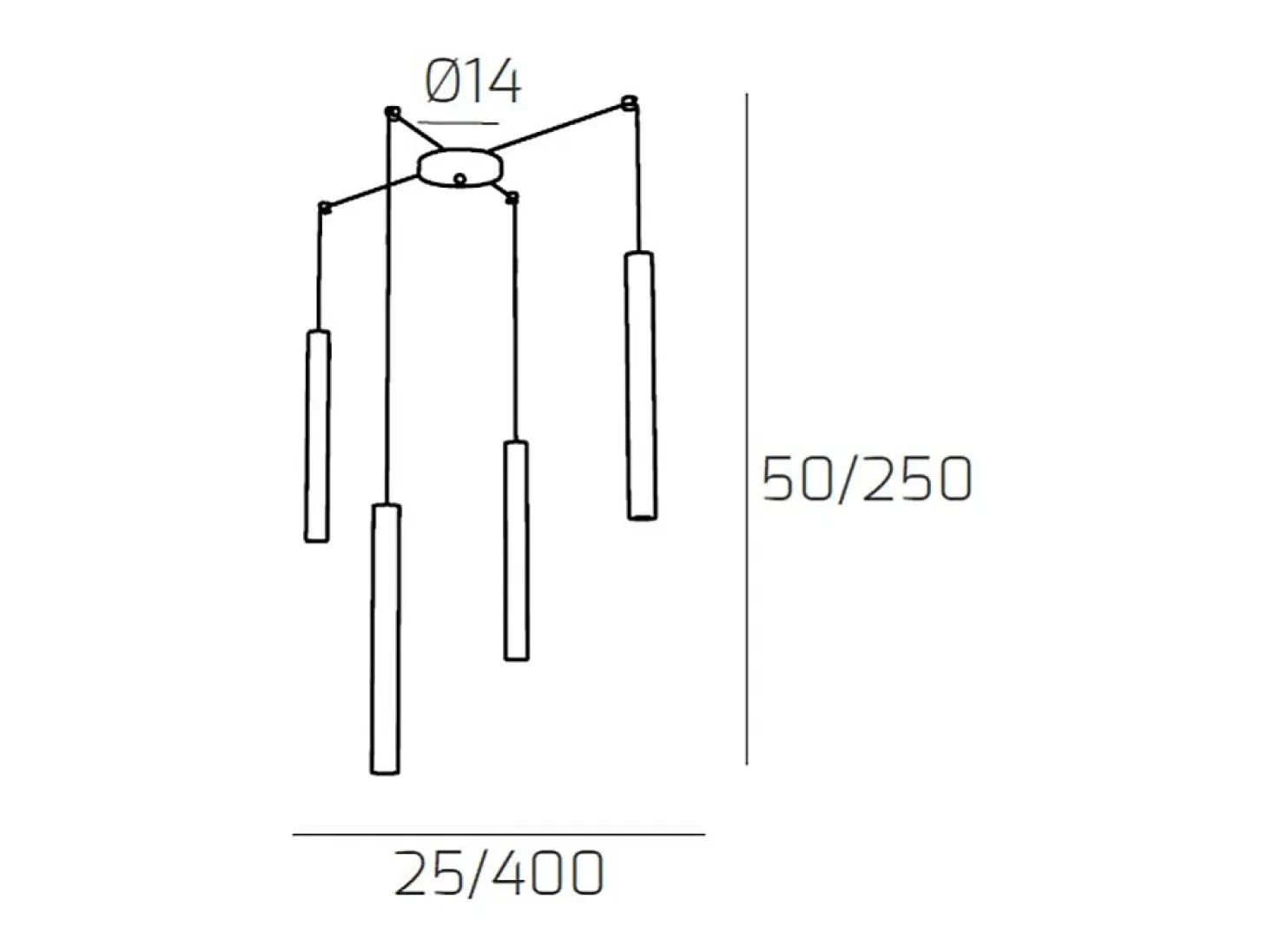 Round Tube Sospensione 4 Luci Marrone Cavo Cm.250 Con Base