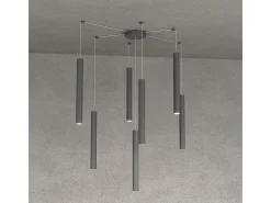 Round Tube Sospensione 7 Luci Grigio Antracite Cavo Cm.250 Con Base