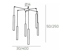 Round Tube Sospensione 6 Luci Nero Cavo Cm.250 Con Base