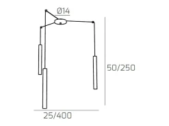 Round Tube Sospensione 3 Luci Grigio Cavo Cm.250 Con Base