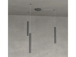 Round Tube Sospensione 3 Luci Grigio Antracite Cavo Cm.250 Con Base