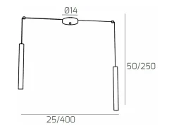 Round Tube Sospensione 2 Luci Grigio Cavo Cm.250 Con Base
