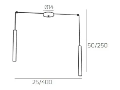 Round Tube Sospensione 2 Luci Grigio Antracite Cavo Cm.250 Con Base