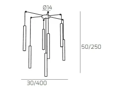 Round Tube Sospensione 7 Luci Nero Cavo Cm.250 Con Base