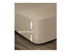 Sábana Ajustable 100% Algodón 160x200cm - Beige con Faldón de 35cm