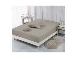 Sábana Ajustable Taupe 180x200cm 100% Algodón Vision - Tejido Cerrado 57 Hilos - Lavable a 40°