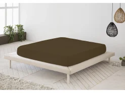 Sábana bajera ajustable lisa Chocolate cama 160 cm - 160x190/200 cm, 100% algodón.