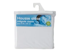 Sábana bajera para bebé 60 x 120 cm con cremallera - 100% poliéster impermeable - Blanco